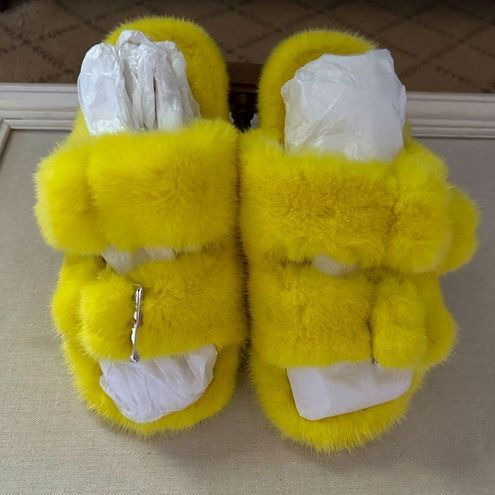 JOCO NYC 100% yellow mink fur slides w silver buckles 38 - $158 - From  Judith