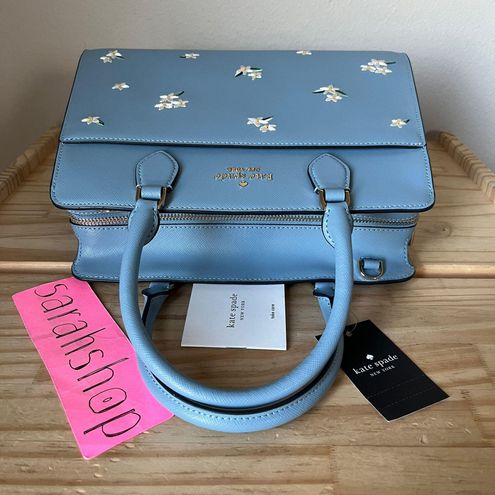 Kate Spade Madison Floral Embroidered Medium Satchel Crossbody Polished Blue