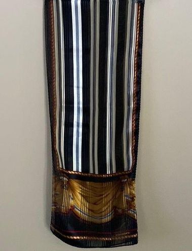 Vintage Tan Silk Long Hair Scarf Striped Liz Claiborne 