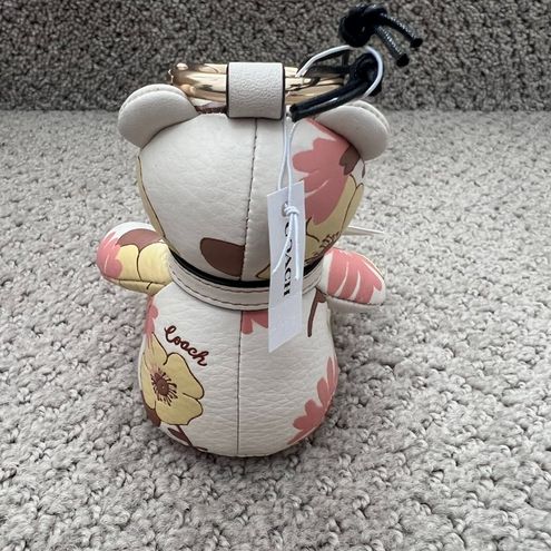 Coach Ch854 Floral Cluster Leather Bear Bag Charm Key Ring Holder