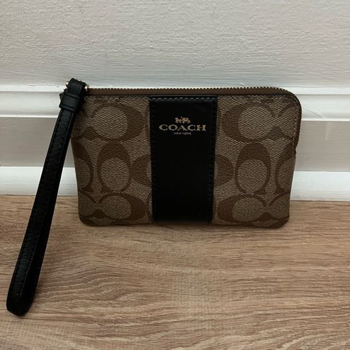 Coach Corner Zip Wristlet In Signature Canvas With Hedgehog Print