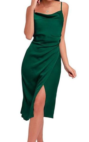 Hollywood Woman Forest Green Satin Midi Dress