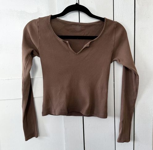 Brandy Melville  Brown Ashlyn Long Sleeve V-Noch Top - $20 (65% Off  Retail) - From Shop Indy