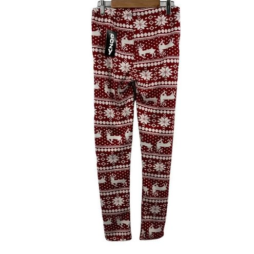 Just Cozy Fleece Lined Fair Isle Reindeer Holiday Legging One Size New