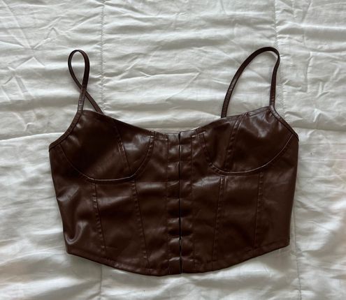 FAUX LEATHER CORSET CROP TOP/BROWN