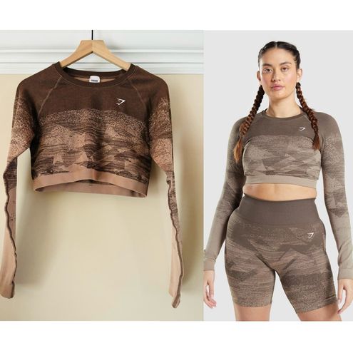 Gymshark Adapt Ombré Long Sleeve Crop Top in Triangle Penny Brown