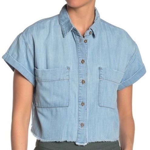 Boxy Cropped Short Sleeved Denim Shirt