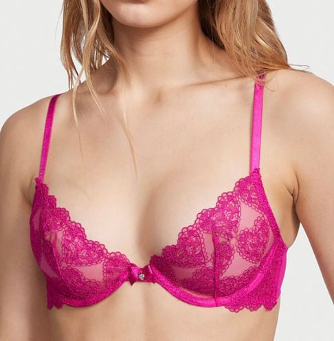 Victoria’s Secret Very Sexy Unlined Low-Cut Demi Floral Lace Pink Bra  Women's Size 36D — SILENT T PRODUCTIONS