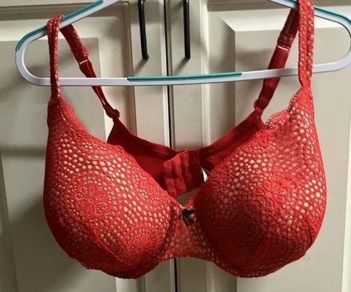 Cacique 42F bra red underwire padded back closure Size