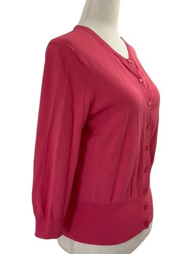 Ann Taylor Cardigan Sweater Pink Long Sleeve Faux Crystal Buttons Medium -  $14 - From Bal