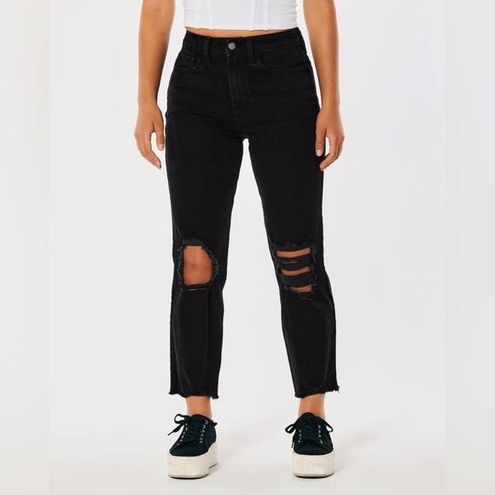 Hollister Ultra High-Rise Ripped Black Vintage Ankle Straight Jeans