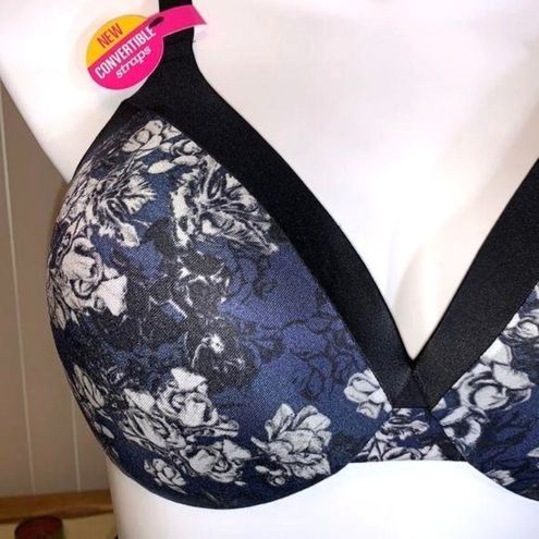 Maidenform Womens Convertible Rose Floral Lace Bra Black Navy