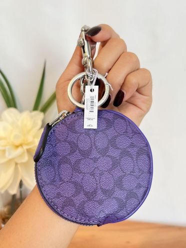 Coach Circular Coin Pouch Keychain / Bag Charm In Signature Canvas