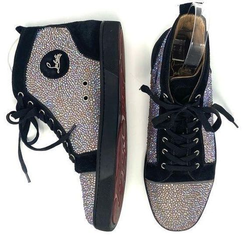 Christian Louboutin black Suede Louis Strass High-Top Sneakers