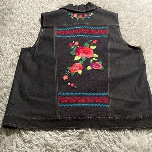 Alfred Dunner Embroidered/Beads Hippie Demin Jean Jacket Women's Size 12