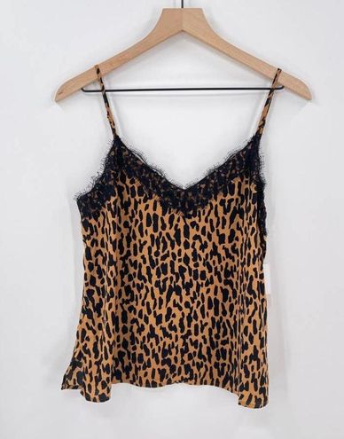 Leopard Print Lace Trim Cropped Camisole Top