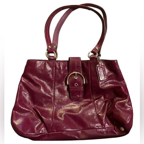 Coach Penn Signature Patent Leather Shoulder Bag - Magenta