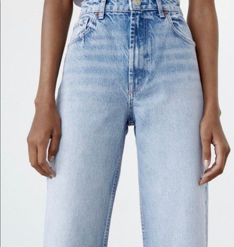 ZARA NEW WOMAN WIDE-LEG FULL-LENGTH RIPPED JEANS PANT BLUE ALL SIZES  6045/025