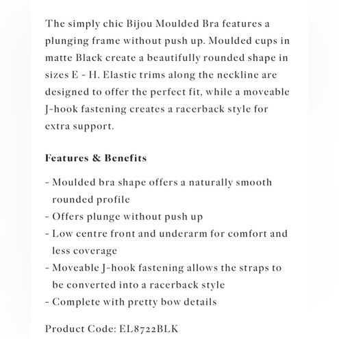 Elomi Bijou Black Underwire Lightly Padded Plunge Convertible Bra 40I 40 I  Size undefined - $28 - From Jenny