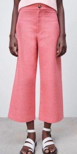ZARA Cropped Fit Tweed Textured Wide Leg Pants Pink Size Small - $55 - From  Bryan