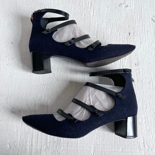 Tory Burch heels size 6 multi strap mary jane block heel wool leather blue  pumps - $19 (94% Off Retail) - From Hannah