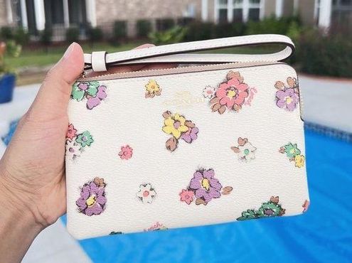 Coach, Bags, Coach Corner Zip Wristlet With Spaced Floral Field  Printimchalk Multi