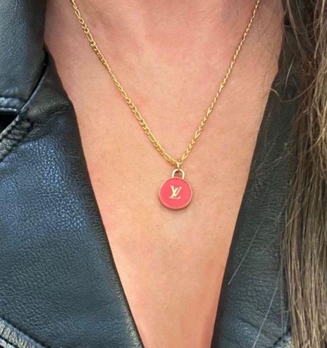 Repurposed Large Double Sided LV Pink Flower Charm Necklace