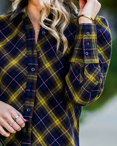 The Shirt Rochelle Behrens  The Puff Shoulder Plaid Flannel Size Extra  Small Blue - $60 (60% Off Retail) - From Nicole
