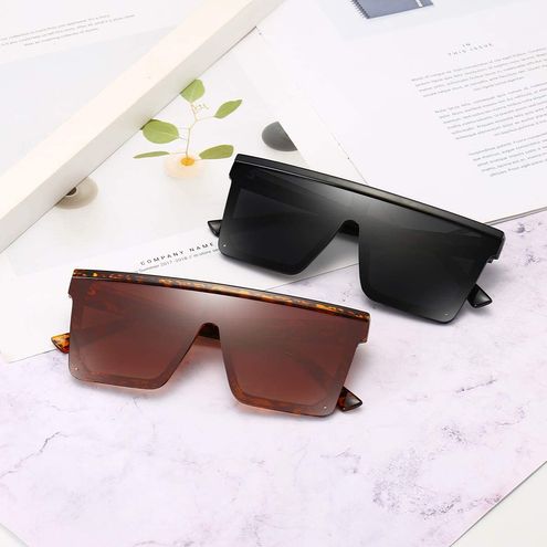 Dollger Square Oversized Sunglasses for Women Men Fashion Flat Top Big  Black Frame Shades