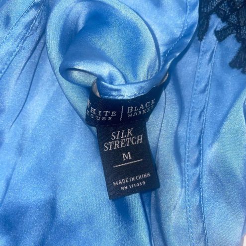 White House  Black Market Blue Vintage Silk Cami With Black Lace