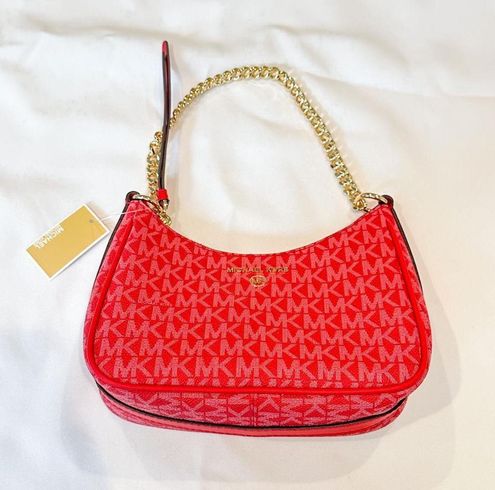 Michael Kors Crimson Red Jet Set Charm Small Chain Pouchette