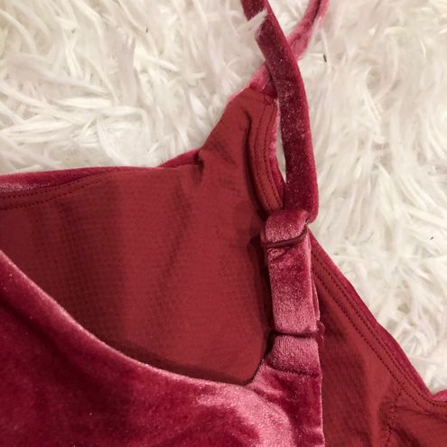 Athleta Elation V Neck Velvet Crop Sports Bra Pink XS - $28 - From Megan