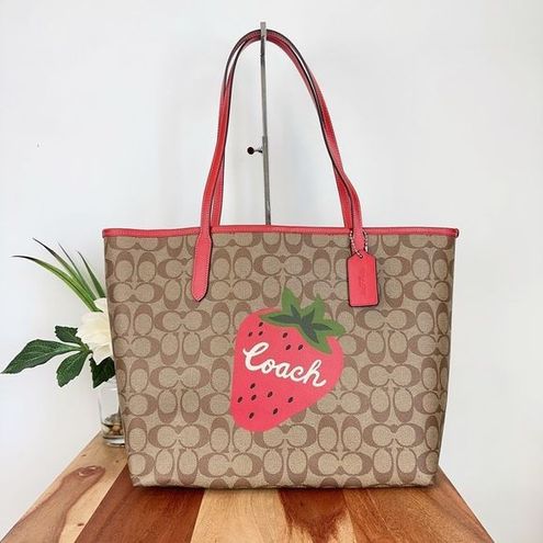 NWT Coach City Tote In Signature Canvas With Wild Strawberry CH329