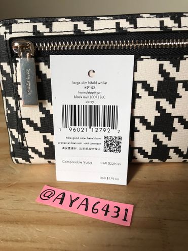  Kate Spade Darcy Large Slim Bifold Wallet Houndstooth in Black  Multi : Clothing, Shoes & Jewelry