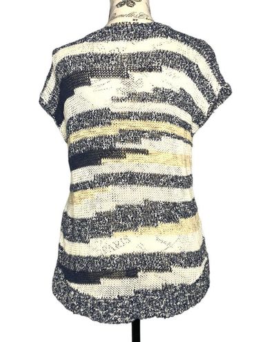 Lucky Brand SMALL Striped Loose Knit Notched V-Neck Short Sleeve Sweater -  $11 - From Nikki