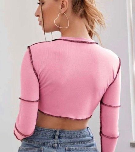 SHEIN USA  Pink long sleeve shirt, Long sleeve outfits, Long sleeve crop  top