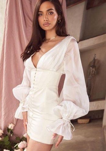 Corset Mini Dress in Ivory Satin