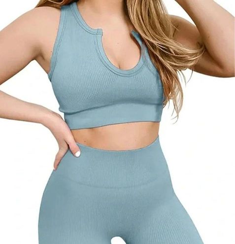Qinsen Ribbed Crop Top and High Waisted Legging Matching Workout Set  S - $24 - From Amber
