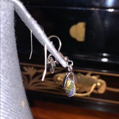 Swarovski Crystal AB Heart Dangle Fish Hook Earrings Silver NWT