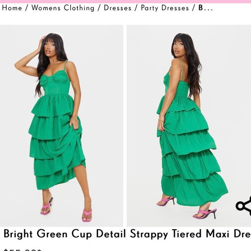 Bright Green Cup Detail Strappy Tiered Maxi Dress