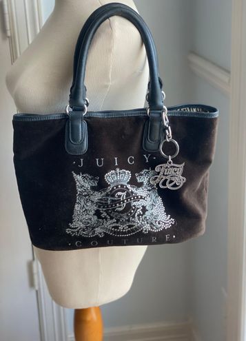 Vintage Early 2000s Juicy Couture Black Velour Shoulder Bag w