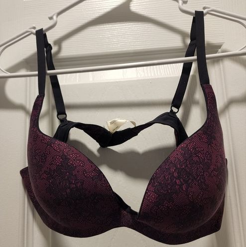 Maidenform Burgundy Black Floral Push Up Bra Size 34B Pink - $11