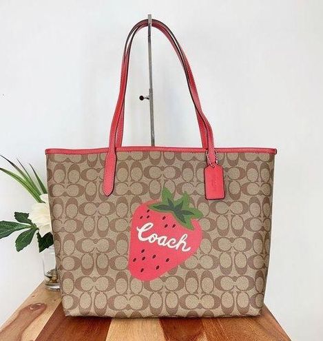 coach CH329 City Tote In Signature Canvas With Wild Strawberry IN