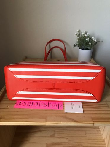 Kate Spade All Day Sailing Stripe Large Tote + Wristlet Tamarillo Orange  Multi