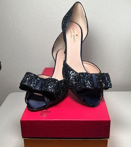Kate Spade Sela Heels Navy Satin Glitter Size 7.5B 53 From