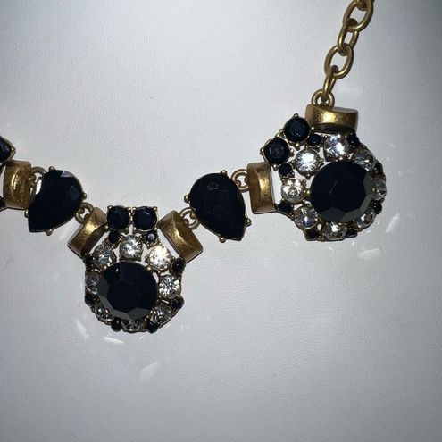 J.Crew Navy Blue Rhinestones Bib Gold Tone Statement Necklace - $40 - From  A Little