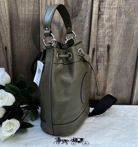 Black Coach Patch Dempsey Drawstring Leather Bucket Bag