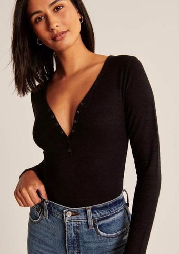 Abercrombie & Fitch Long-Sleeve Cozy Henley Bodysuit Black - $29 (35% Off  Retail) New With Tags - From Devine