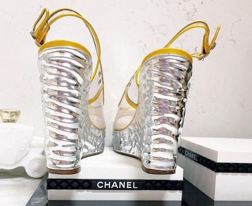 Chanel Authentic Rare Limited Edition Yellow & Silver Wave Platform Wedge  Heels Size undefined - $400 - From SAMANTHA