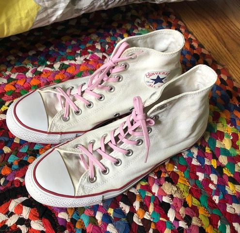 Converse White Hightop with Pink Laces 